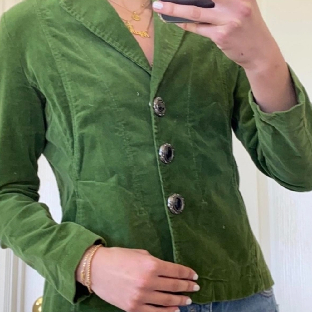 Luii Green Corduroy Velvet Blazer Jacket Size Large Vintage Button Front